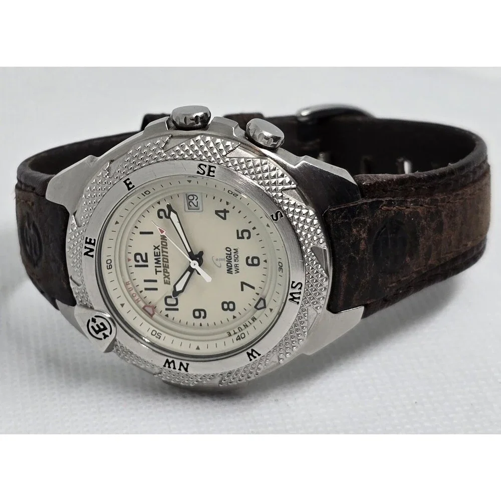 Womens Timex Shenmue Alarm Date Indiglo Silver Tone Brown Leather Strap Watch 11 - Picture 7 of 9